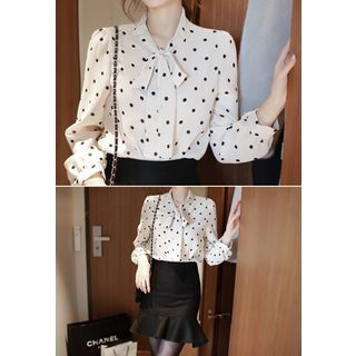 MyFiona Tie-Front Polka-Dot Chiffon Blouse