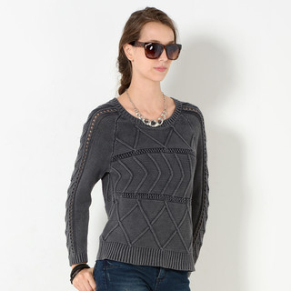 YesStyle Z Boatneck Aran Knit Sweater  Dark Gray - One Size