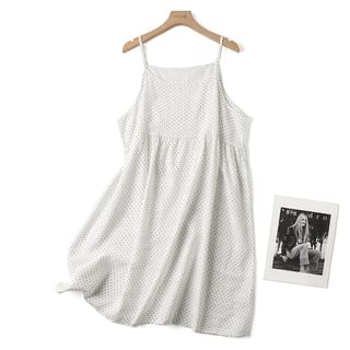 Spaghetti Strap Scoop Neck Dotted Dungaree Dress White - One Size