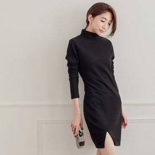 Tokyo Fashion Long-Sleeve Stand Collar Knit Dress