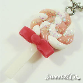 Sweet & Co. Sweet Pink Candy Lollipop Glitter Necklace