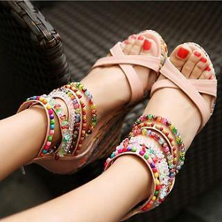 JY Shoes Beaded Wedge Sandals
