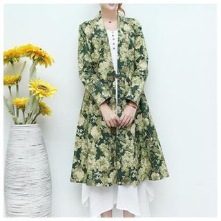 Sayumi Floral Chinese Knot Button Long Jacket