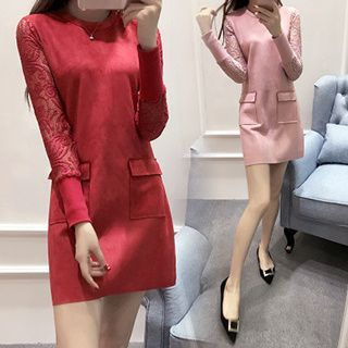 Fashion Street Lace Panel Long-Sleeve Dress