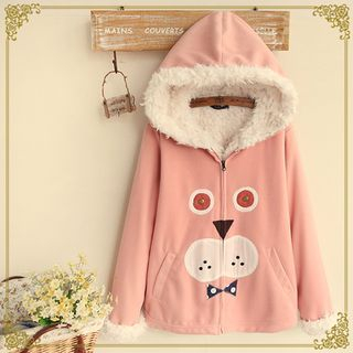 Fairyland Furry Hooded Applique Zip Jacket