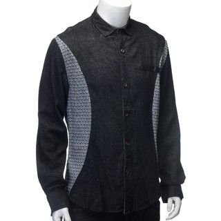 YesStyle M Faux Leather Trim Panel Shirt