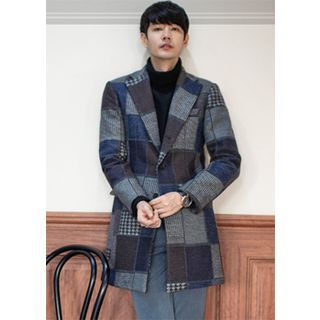 GERIO Notched-Lapel Patterned Wool Coat