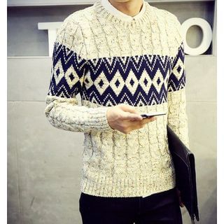 Fisen Patterned Panel Cable Knit Sweater