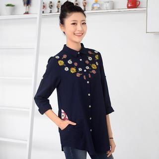 59 Seconds Flower Embroidered Long Shirt