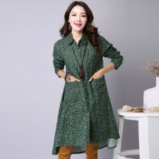 Splashmix Long-Sleeve Padded Floral Shirtdress