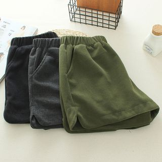 Mushi Plain Side-slit Woolen Shorts
