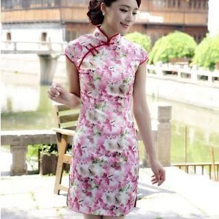 Miss Four Qipao Cap-Sleeve Floral Cheongsam