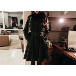 Marlangrouge Collarless Long Coat with Belt