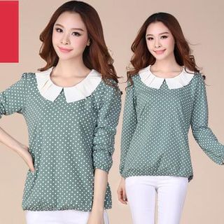 Hermina Long-Sleeve Dotted Blouse