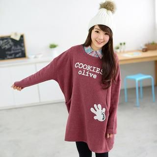 59 Seconds Long-Sleeve Lettering Pullover Dress Purple And Red - One Size