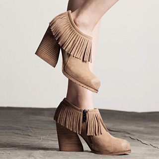 MIAOLV Genuine Suede Tassel Heeled Ankle Boots