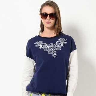 YesStyle Z Embroidered Shirt-Sleeve Pullover Blue - One Size