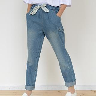 Moriville Bow-Accent Band-Waist Jeans