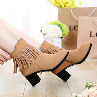 Hannah Block Heel Fringe Short Boots