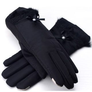 RGLT Scarves Lace-Trim Bow-Accent Gloves