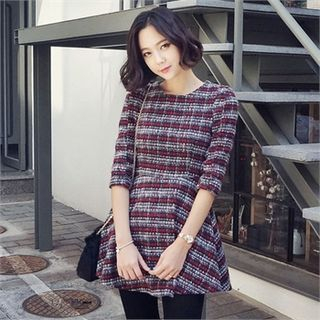 kenzi w 3/4-Sleeve A-Line Mini Tweed Dress