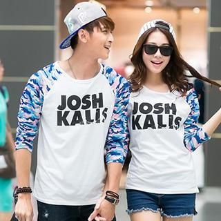 Lovebirds Long-Sleeve Camouflage Panel Couple T-Shirt