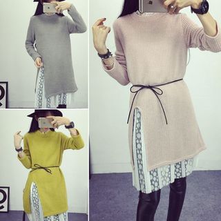 QZ Lady Inset Lace Knit Dress with Cord