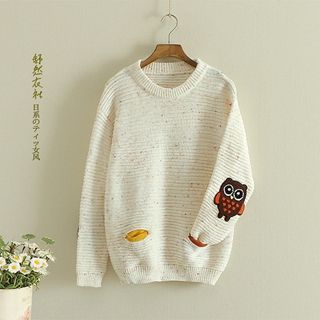 Storyland Owl-Applique Melange Sweater