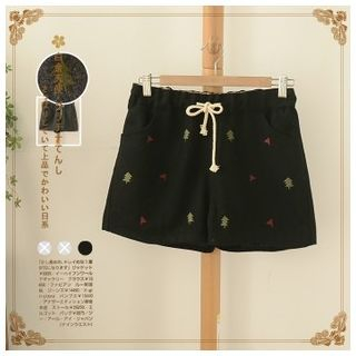 Angel Love Embroidered Drawstring Shorts