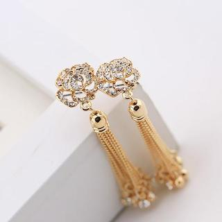 Love Generation Rhinestone Rose Tassel Earrings Gold - One Size