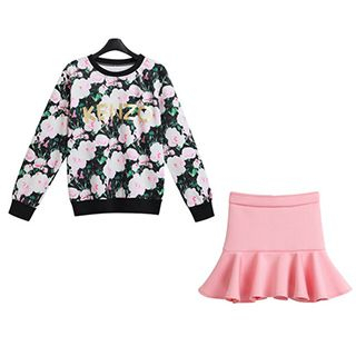 FURIFS Set: Floral Pullover + Frilled Skirt