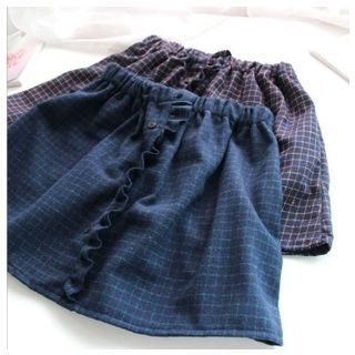 Mellow Fellow Check Frill Trim Woolen Skirt