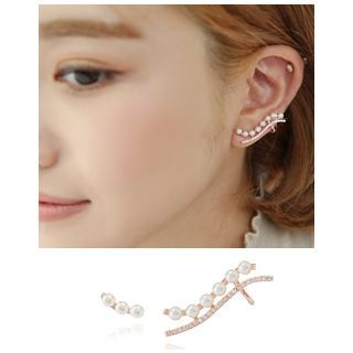 Miss21 Korea Faux-Pearl Asymmetric Earrings