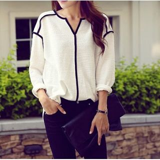 Everose Long-Sleeve Piped Top