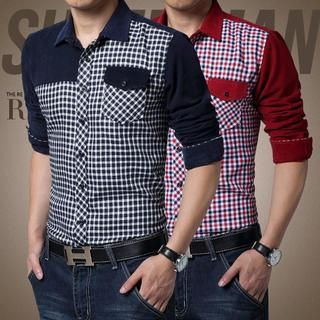 Alvicio Contrast Plaid Long-Sleeve Shirt