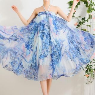 Sayumi Halter Floral Chiffon Dress