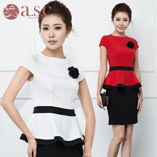 Aision Set: Corsage Peplum Top + Pencil Skirt / Top / Skirt