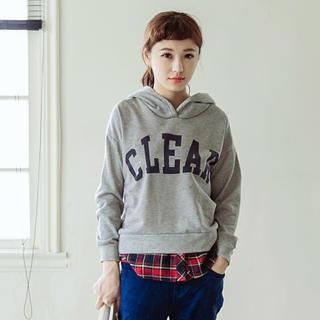 Tokyo Fashion Plaid-Hem Lettering Hooded Pullover