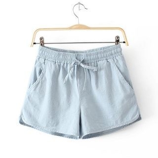 Blue Court Linen-blend Wide-leg Shorts