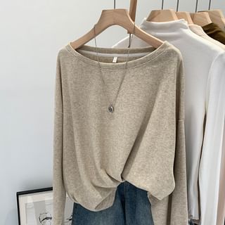 Long Sleeve Boat Neck Plain Tee