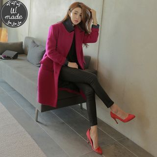 WITH IPUN Notched-Lapel Double-Breasted Wool Blend Coat