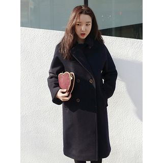 maybe-baby Notched-Lapel Double-Breasted Wool Blend Coat