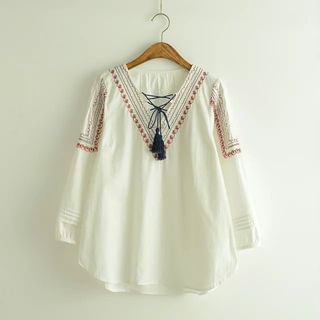Moricode Embroidered Long-Sleeve Blouse