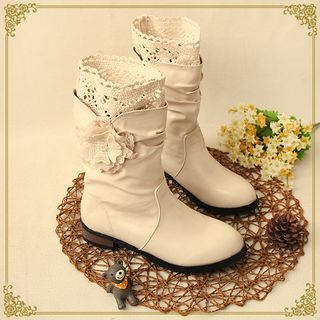 Fairyland Lace Panel Ruched Fleece-lined Short Boots