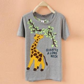 Cute Colors Short-Sleeve Giraffe Applique T-Shirt