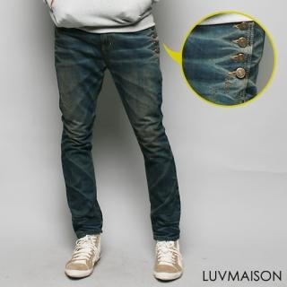 Button-Accent Washed Baggy Jeans