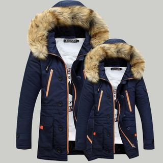 Bay Go Mall Matching Couple Faux Fur Trim Padded Coat