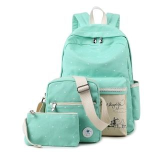 Layoom Set: Dotted Canvas Backpack + Shoulder Bag + Pouch