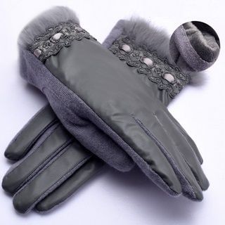 RGLT Scarves Faux-Leather Panel Wool Blend Gloves