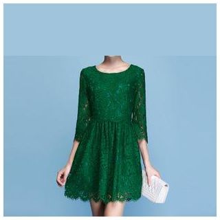 Strawberry Flower 3/4-Sleeve Lace Dress